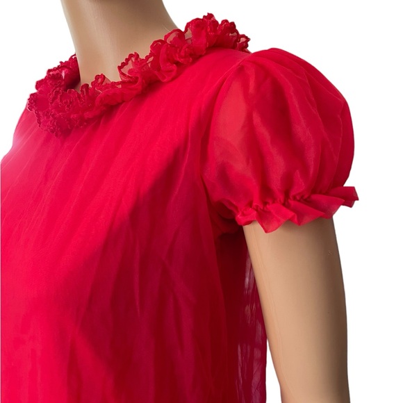 Shirey Vintage 60s Red Elegant Ruffle Lingerie Intimates Evening Midi Dress - Picture 3 of 8